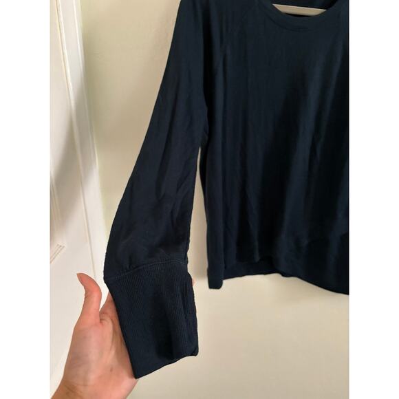Athleta Sweatshirt Women's Medium Blue Criss Cross Pullover Relax Fit Crew Neck - Picture 3 of 7